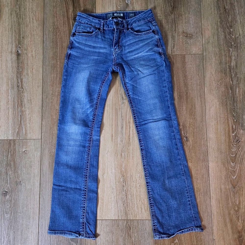 BKE Aden Slim Bootcut Jeans Womens 29S Blue Excellent Whiskered Thick Stitch